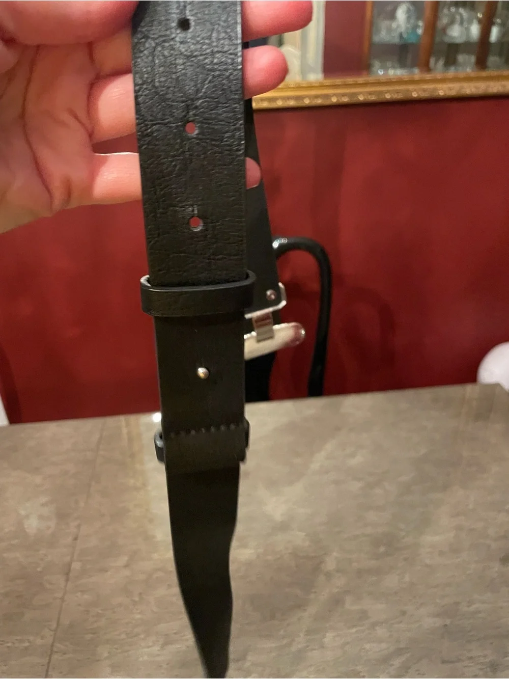 Susan Graver Black Belt with Decorative Crystal Ring Accent